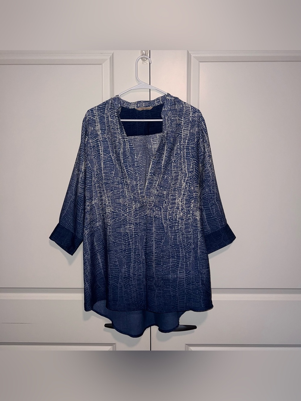 Soft Surroundings Brigitte Tunic Navy and White Patterned V-Neck